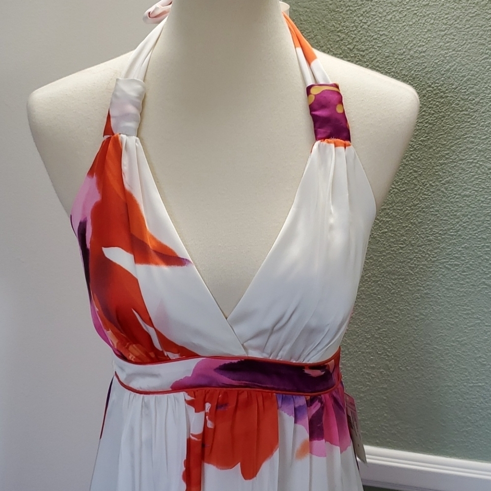 BISOU BISOU FLORAL PRINT HALTER STRAP SUMMER DRESS - Picture 4 of 8